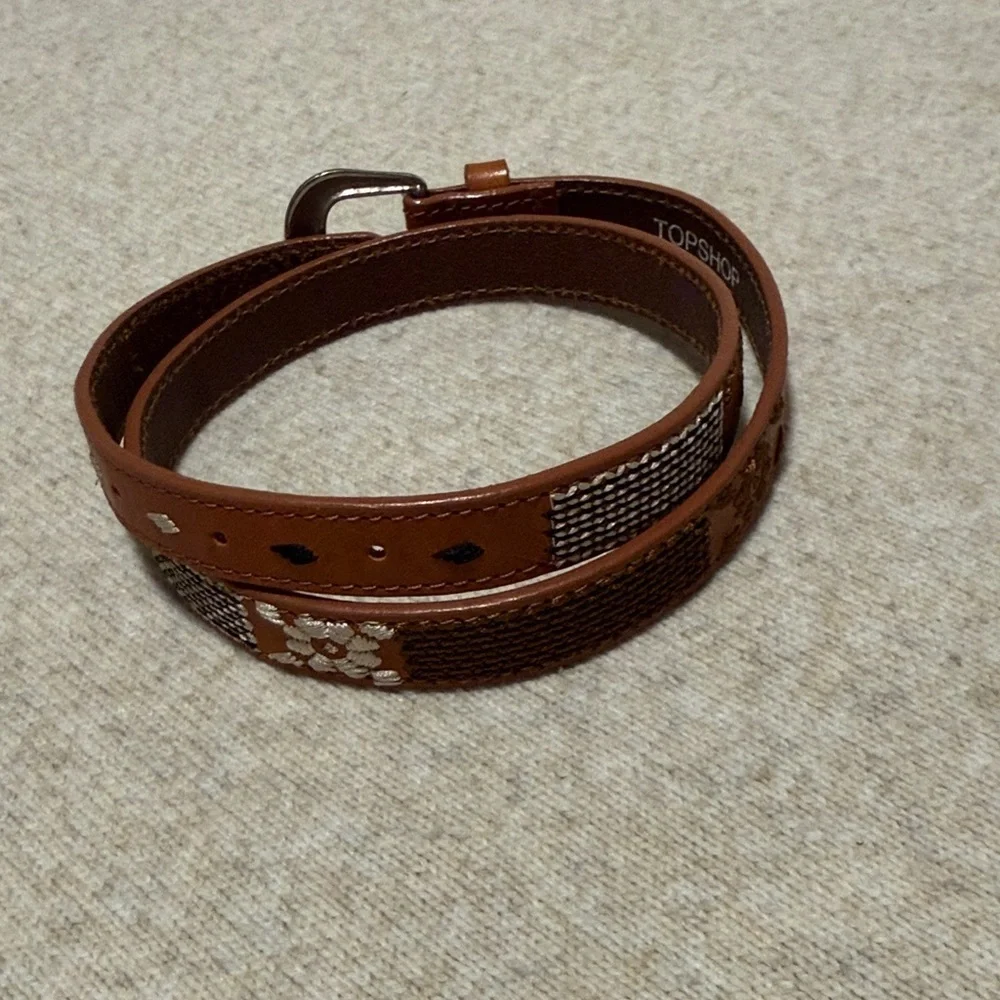 Topshop Tan Leather Belt with Silver Buckle